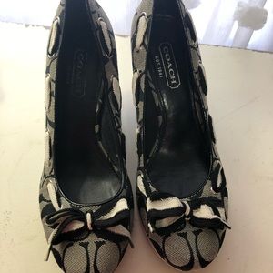 Coach tena black white wedges shoes 7.5